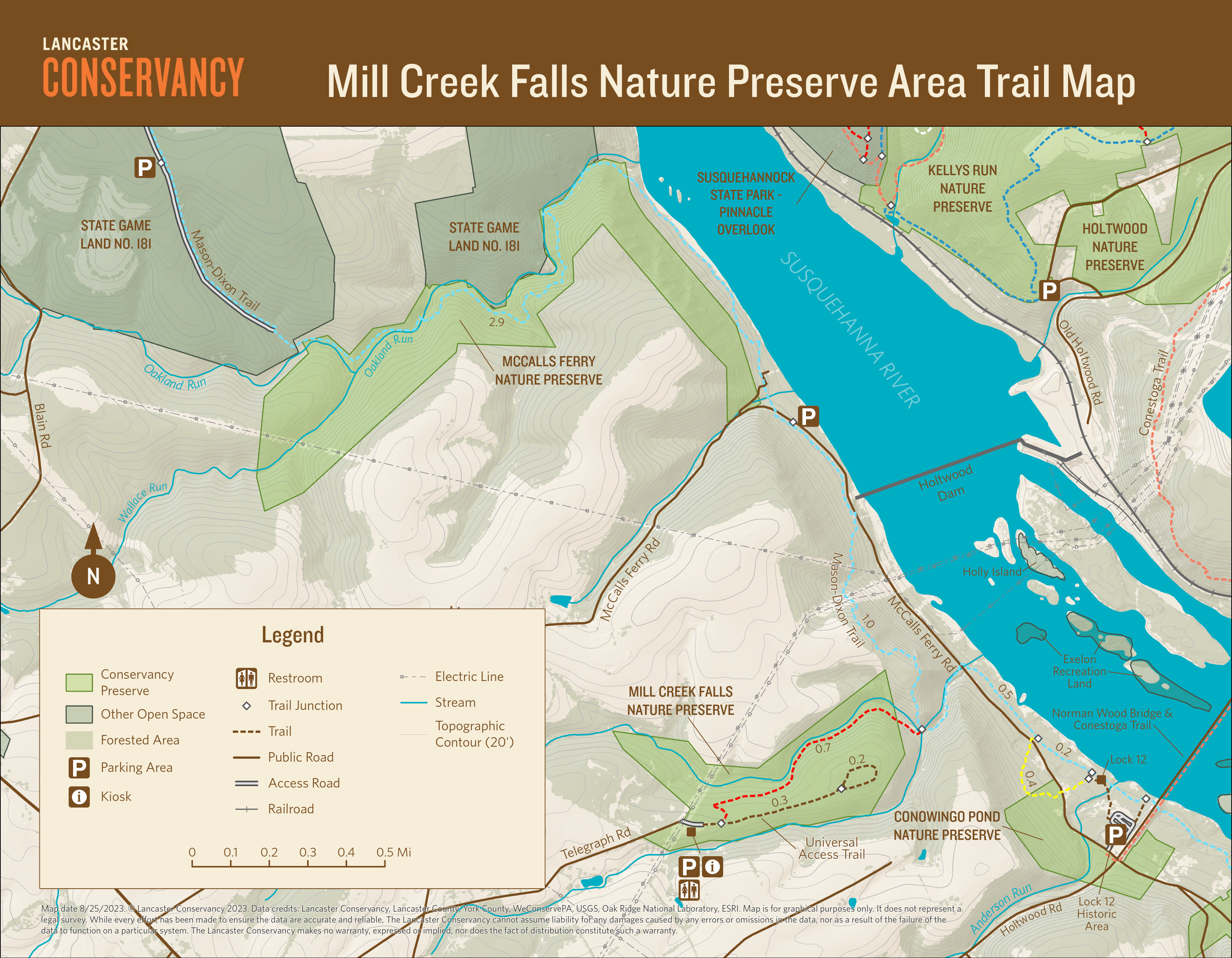 Map of Mill Creek Falls Nature Preserve and nearby trails and natural spaces